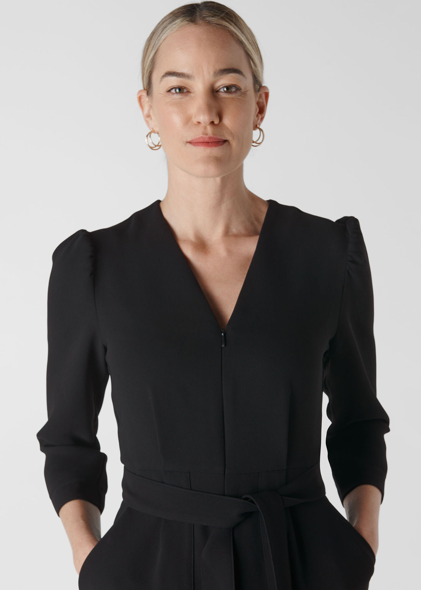 Black Hallie Zip Crepe Jumpsuit WHISTLES Whistles UK