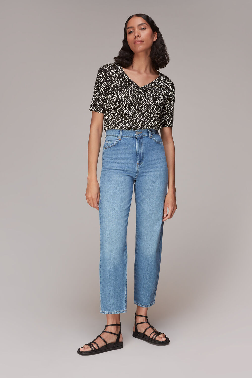 Ink Leopard V Neck Ruched Tee