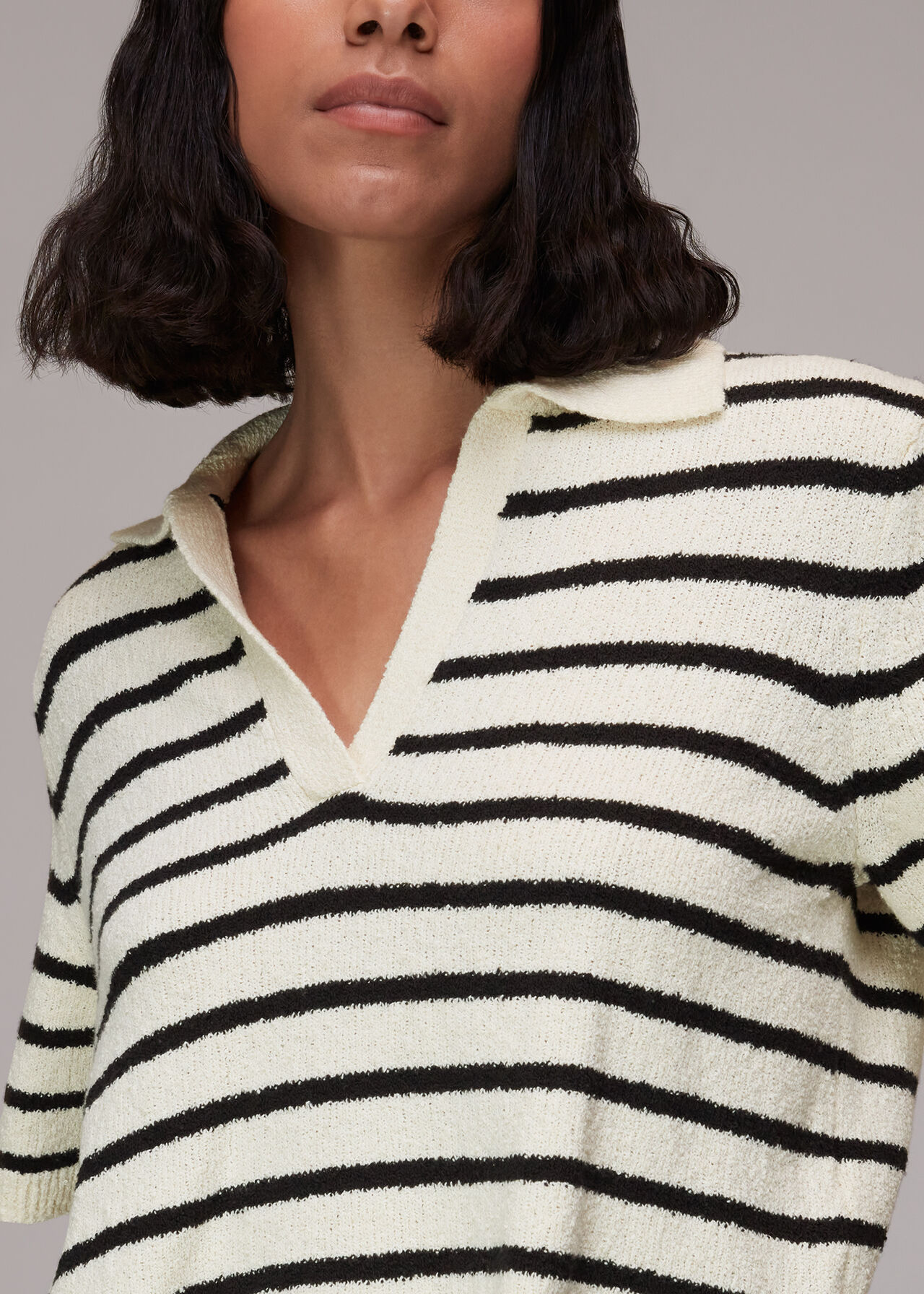 V Neck Striped Knitted Polo