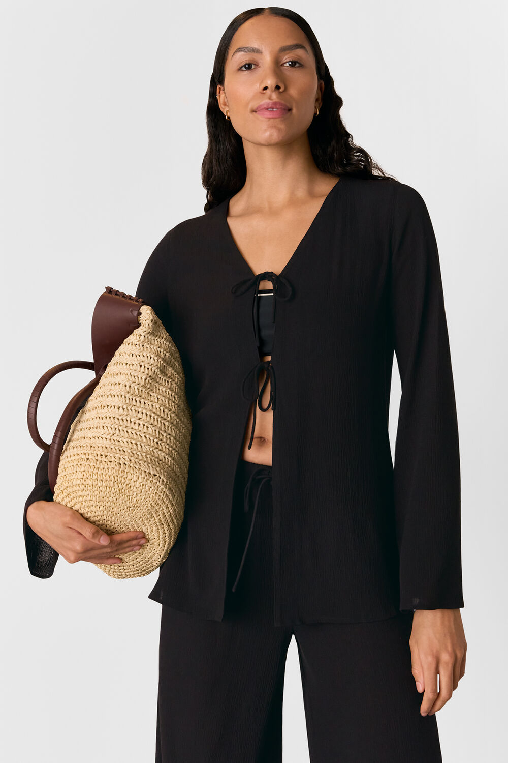 Black Beach Tie Front Top