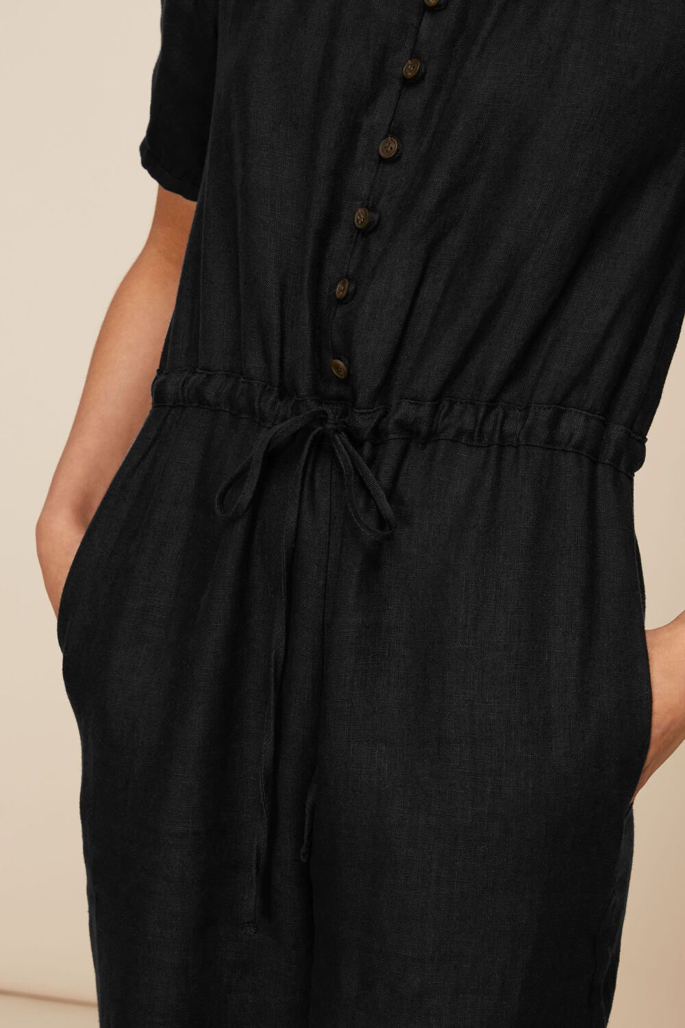 Button Front Linen Jumpsuit