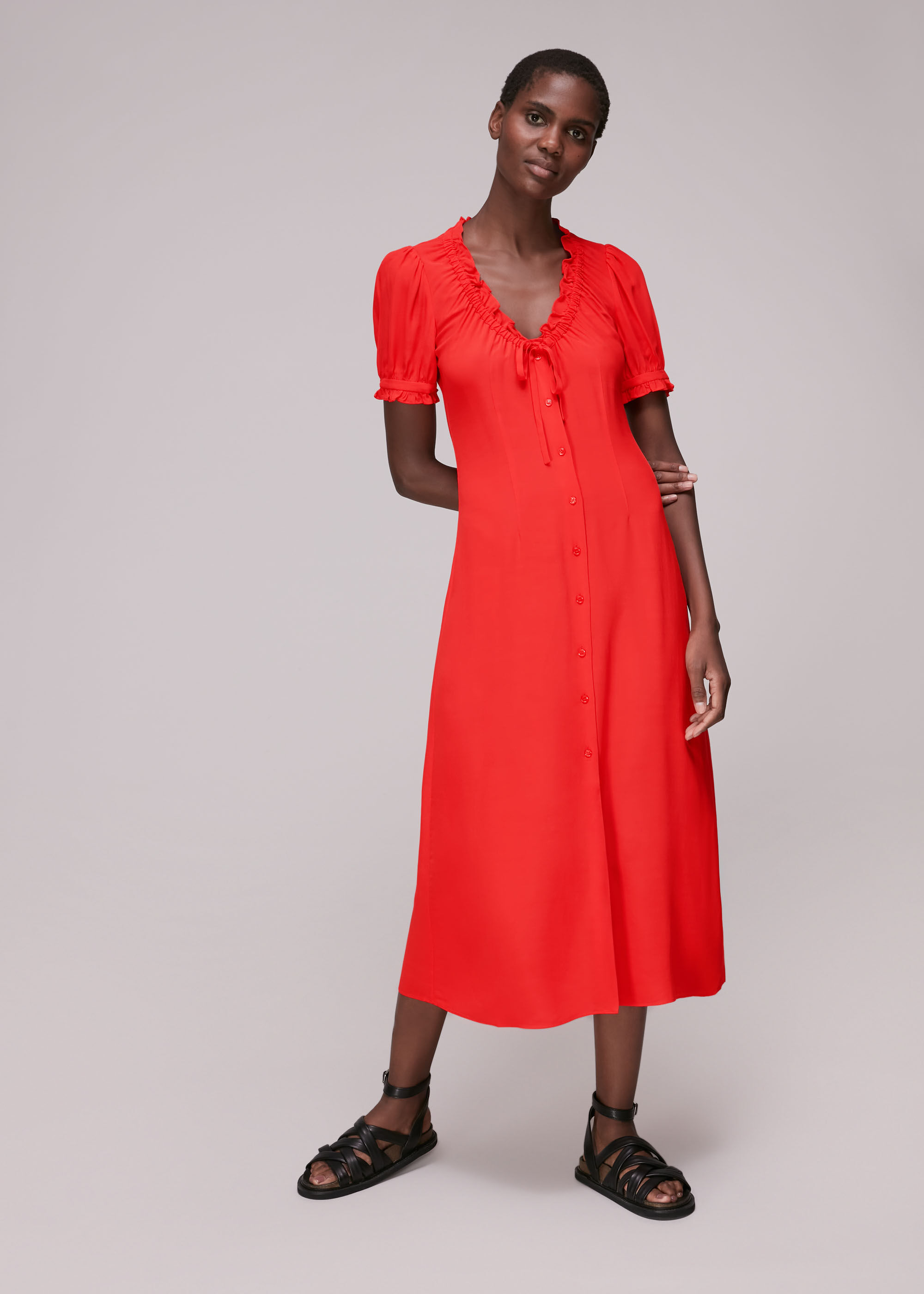 Red button cheap midi dress