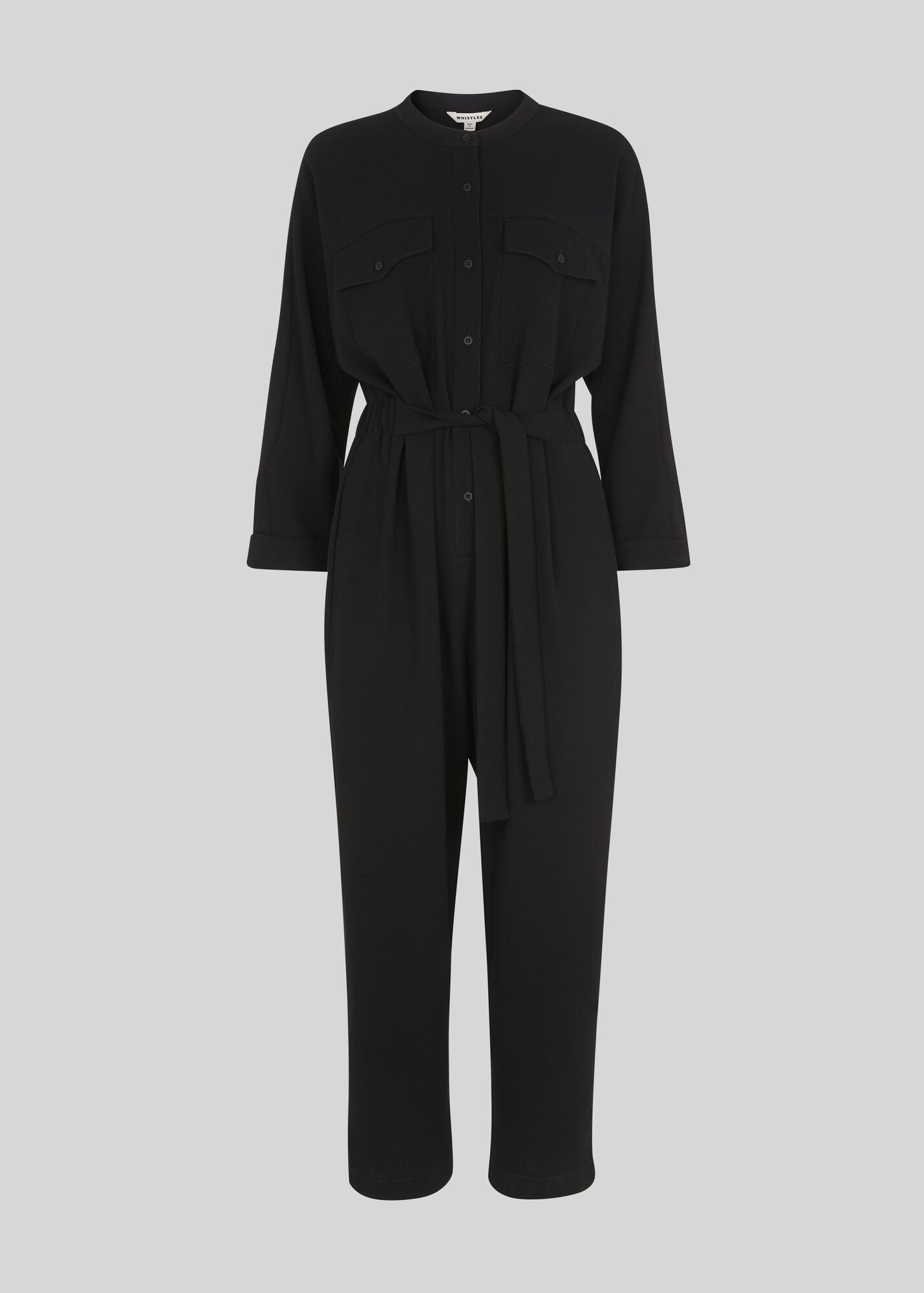 Black Utility Crepe Jumpsuit WHISTLES Whistles