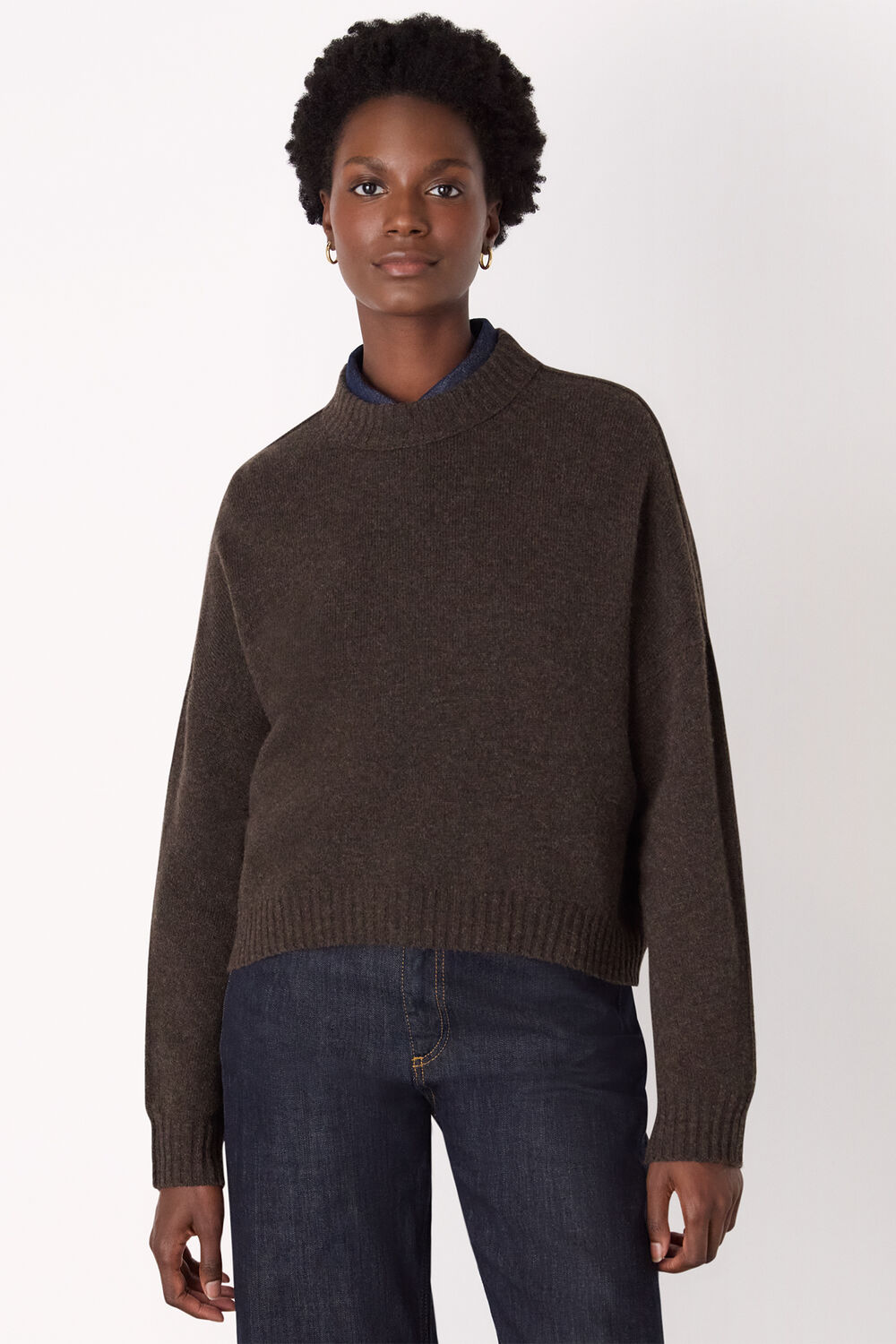 Brown Wool Curved Hem Knit