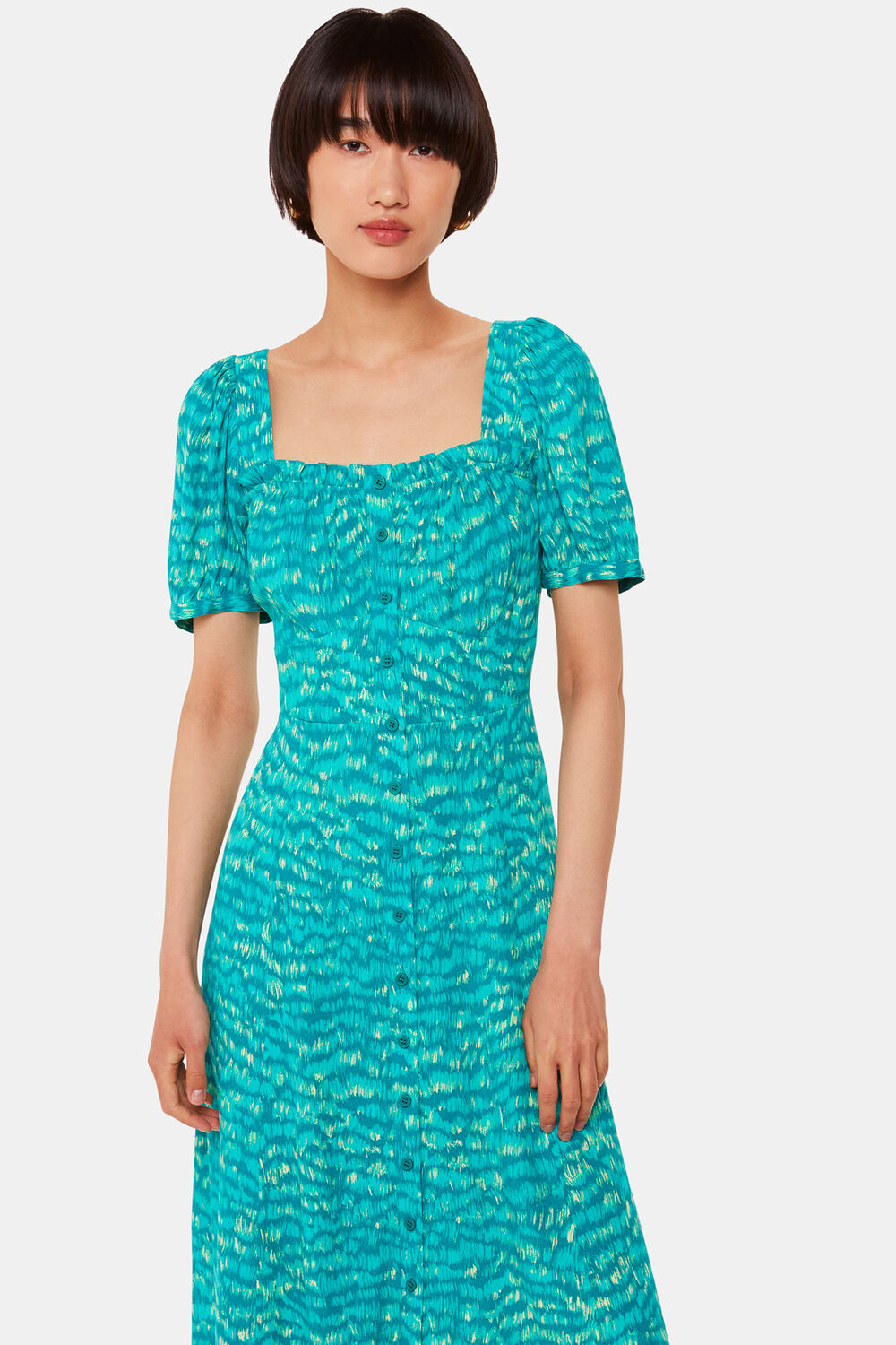 Green Sketched Grass Midi Dress