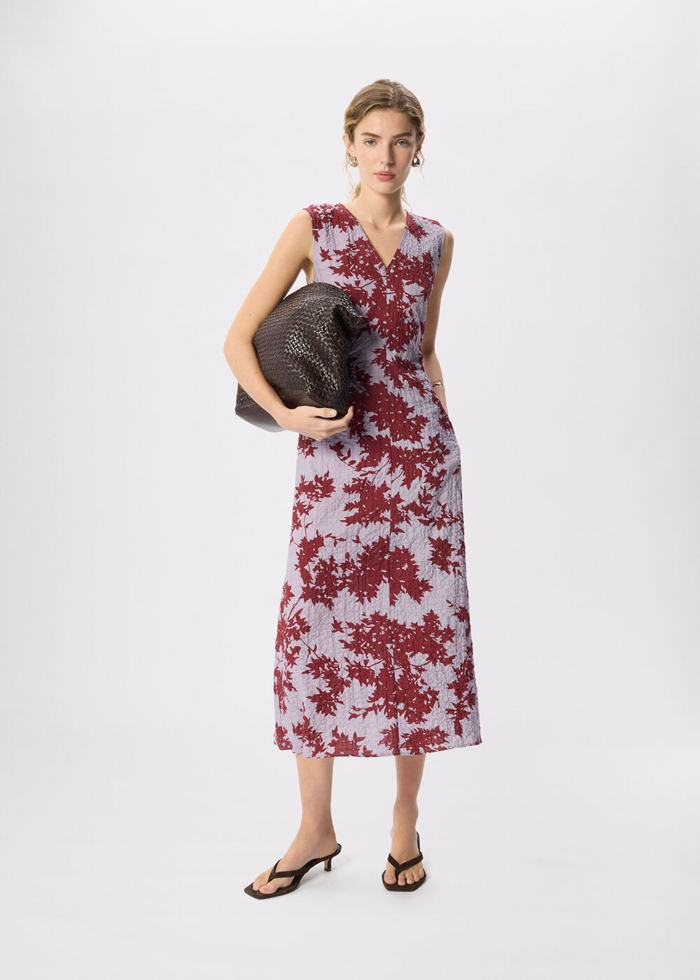 Floral V Neck Textured Dress
