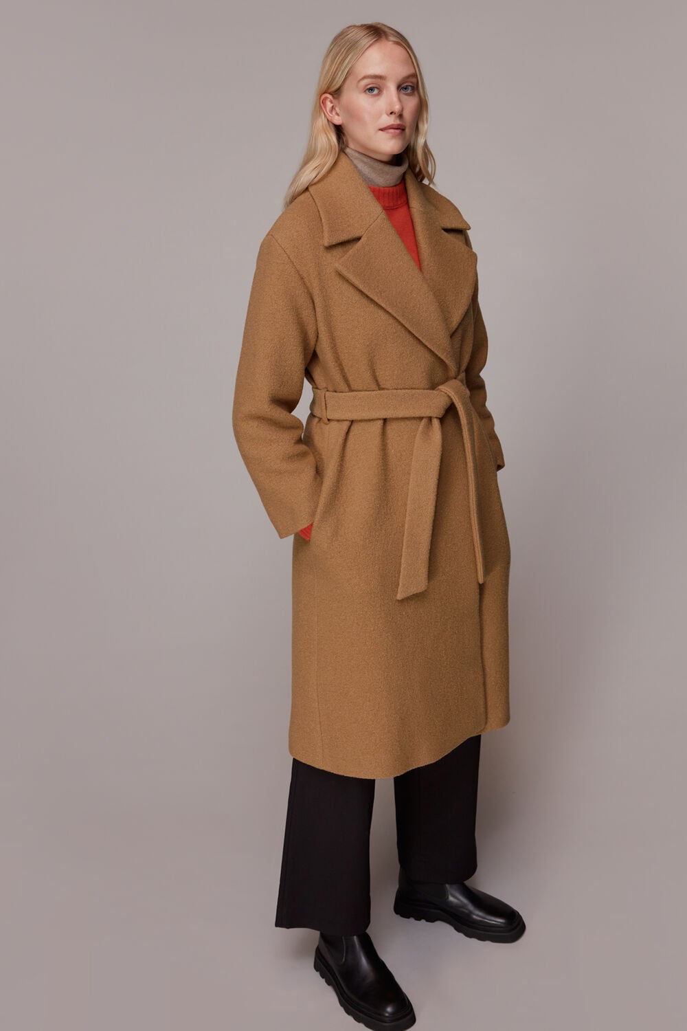 Camel Lorna Wrap Wool Coat