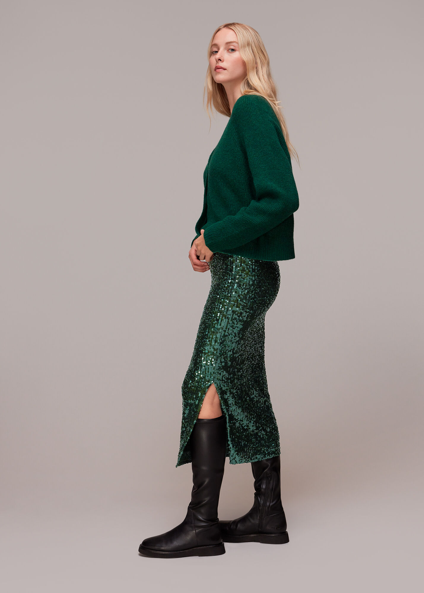 Dark Green Sequin Column Skirt | WHISTLES