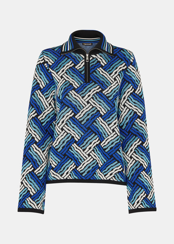 Multicolour Jacquard Zip Neck Knit