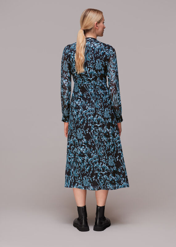 Blue Wood Tiger Print Midi Dress