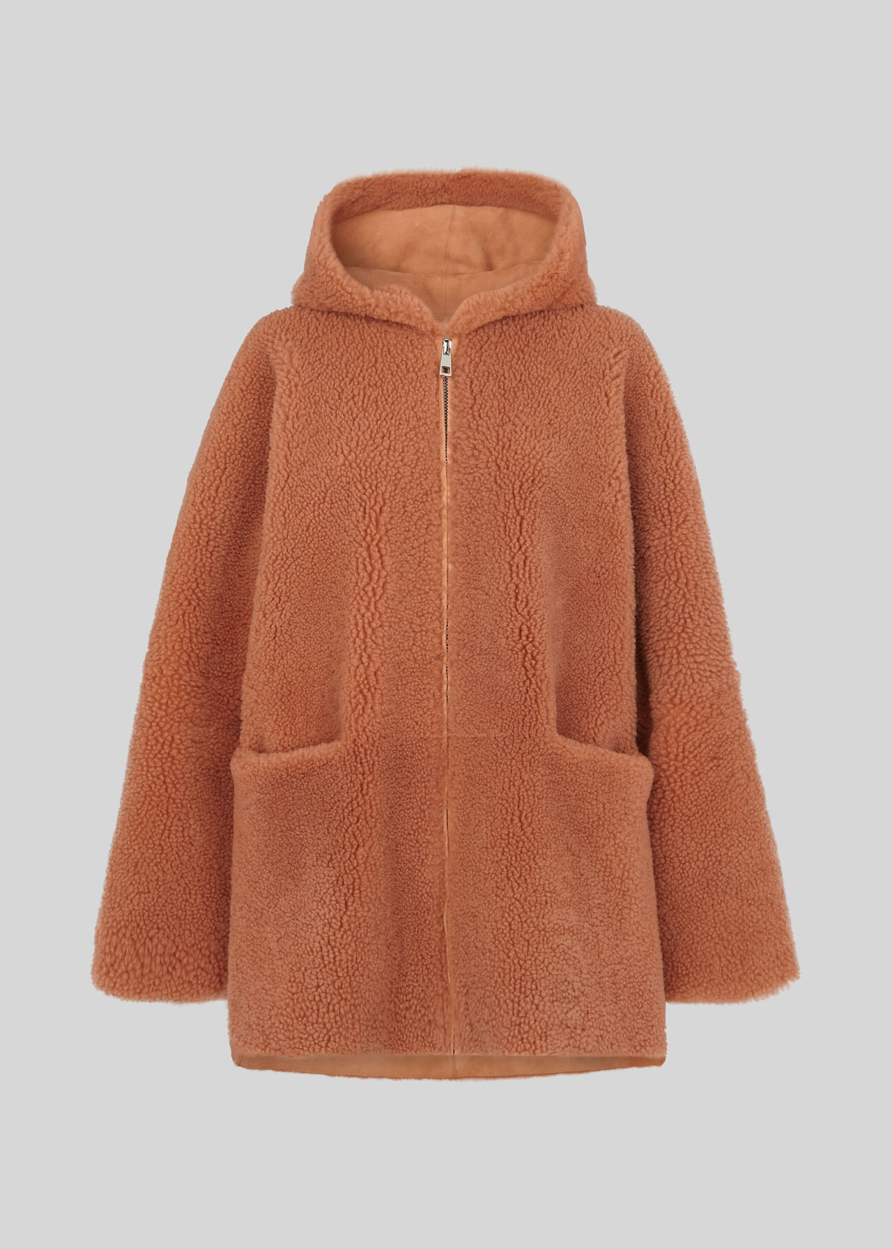 Hooded Shearling Coat Pink