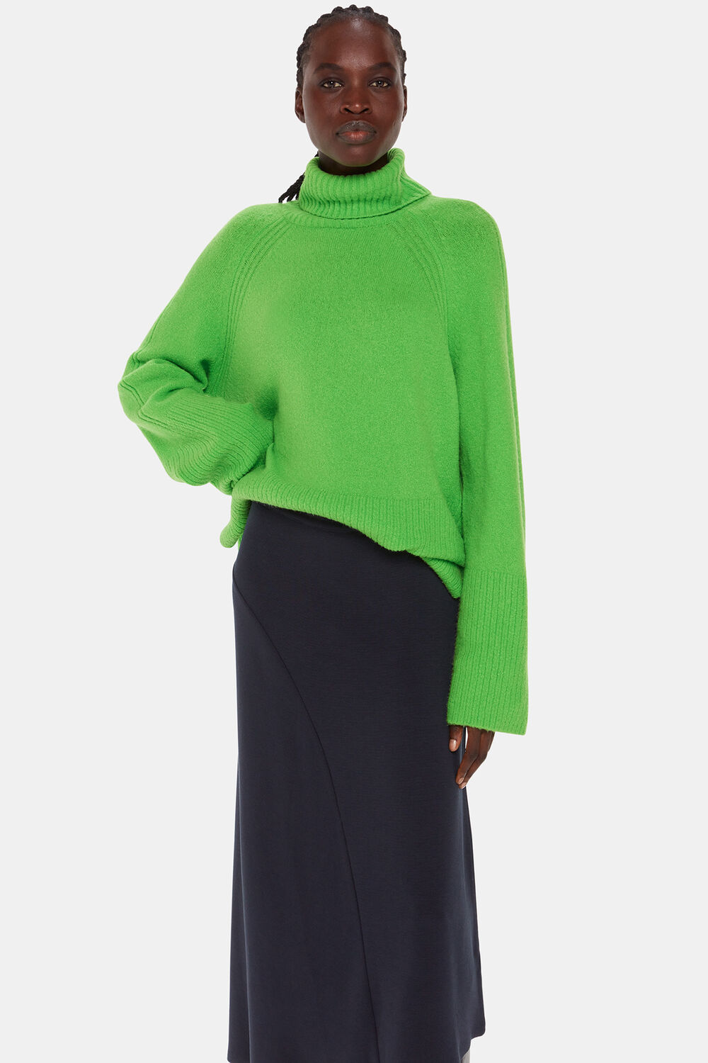 Navy Ottoman Rib Curved Hem Skirt