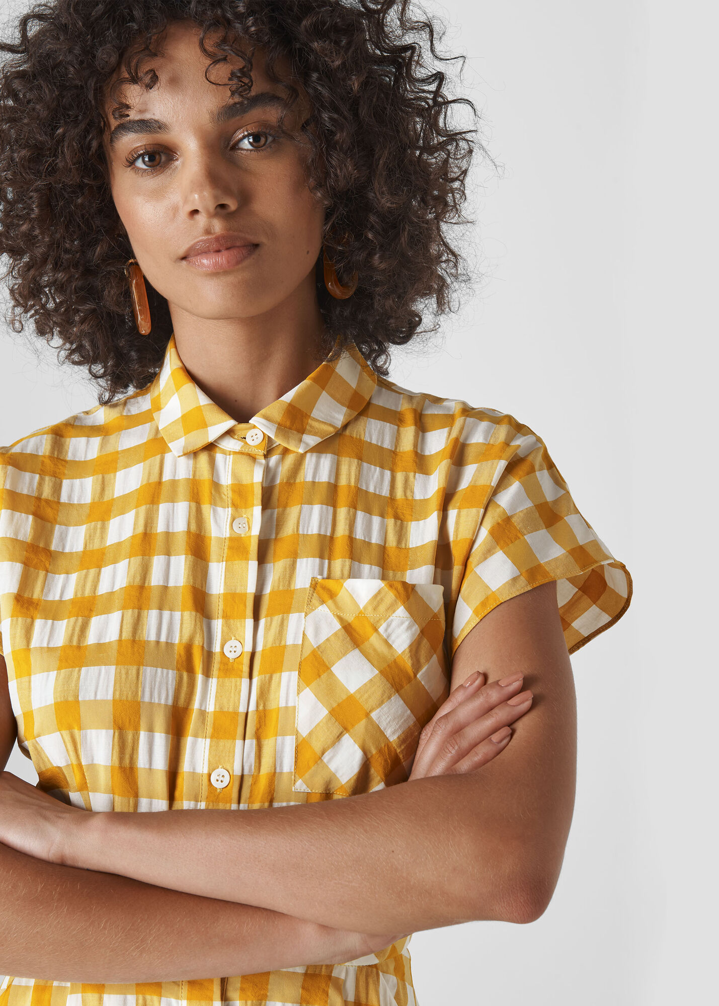 Yellow/Multi Ilana Check Shirt Dress | WHISTLES