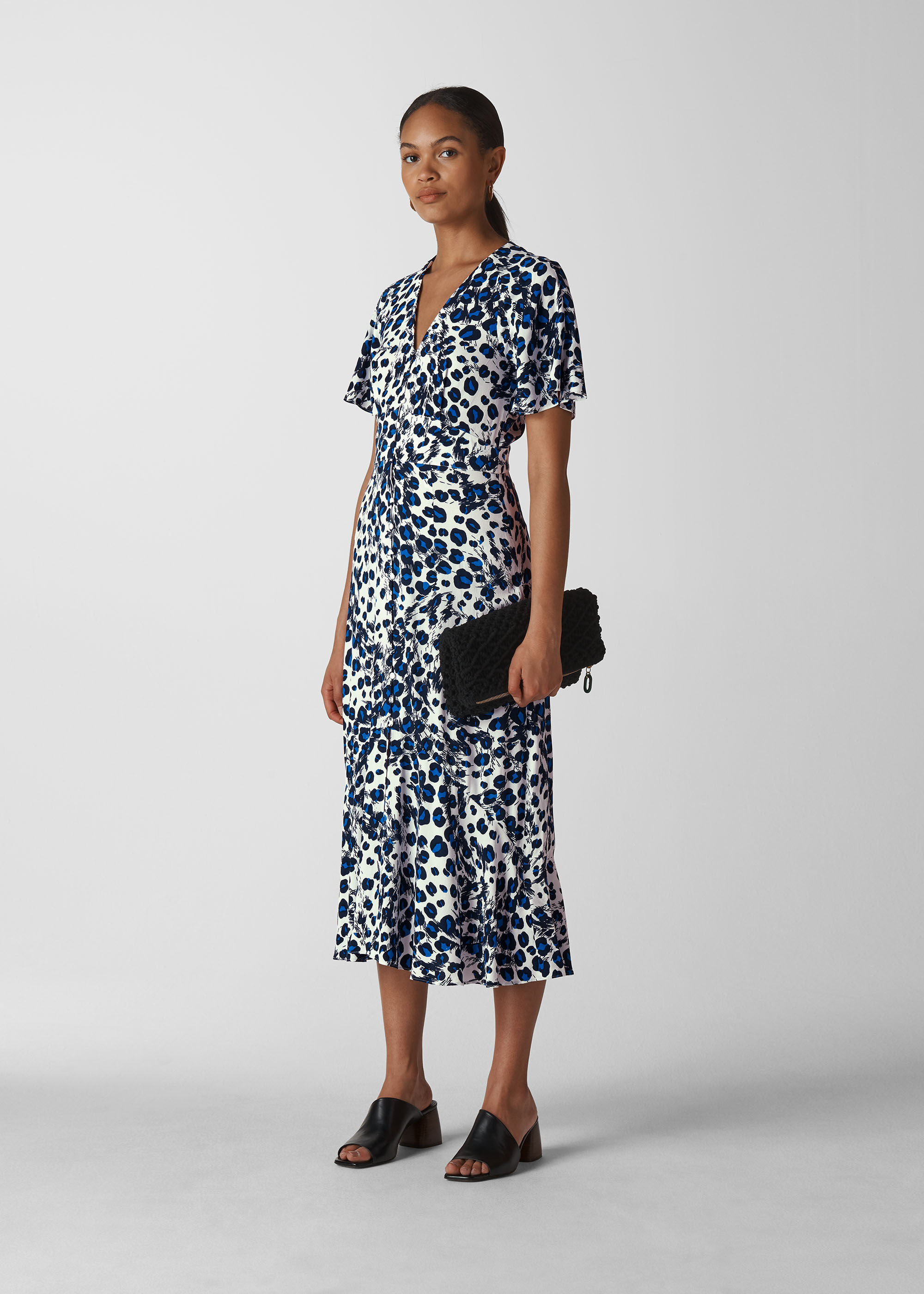 blue leopard print midi dress
