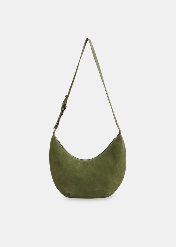 Khaki Sia Suede Curved Crossbody Bag