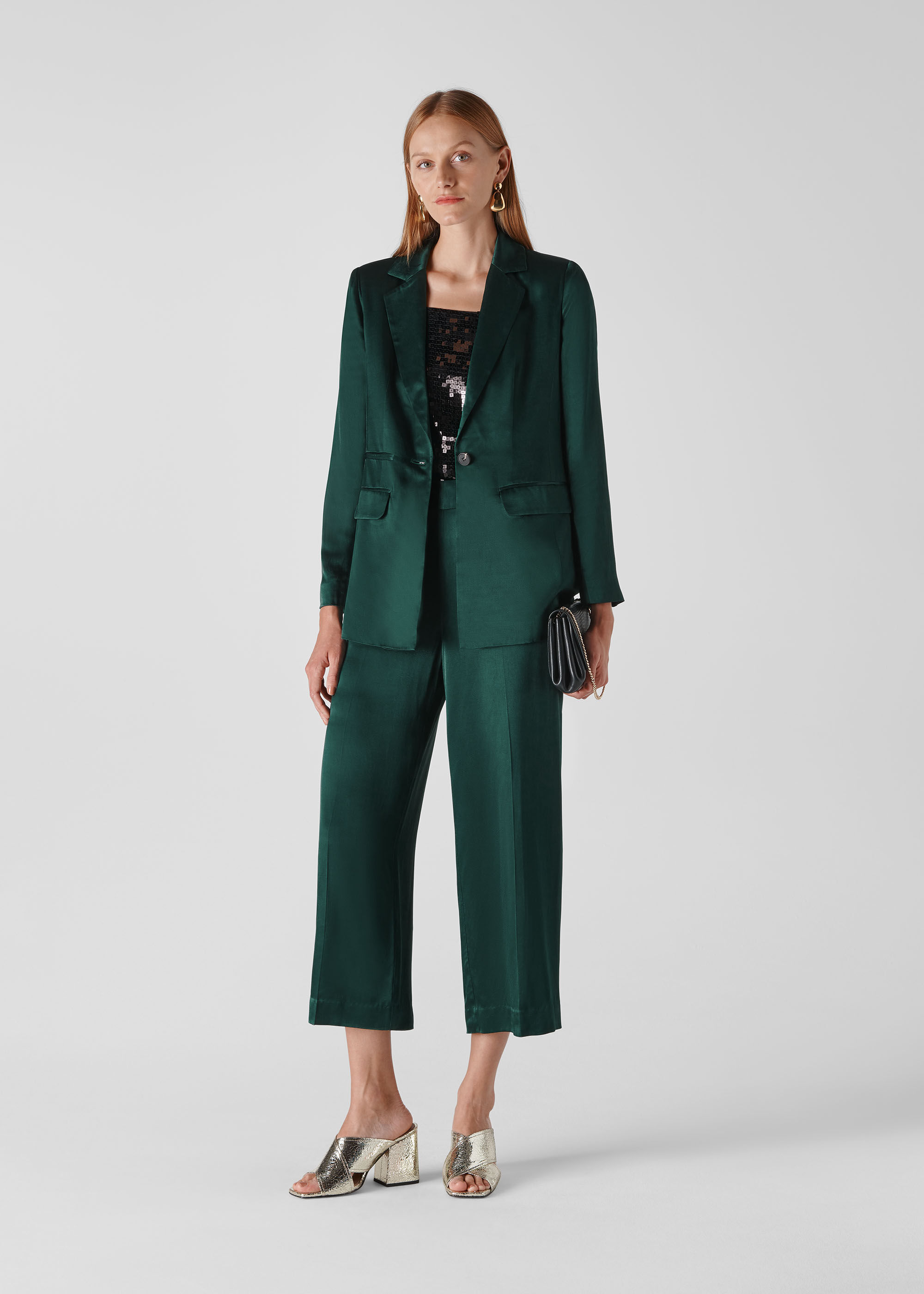 Satin cropped trousers deals