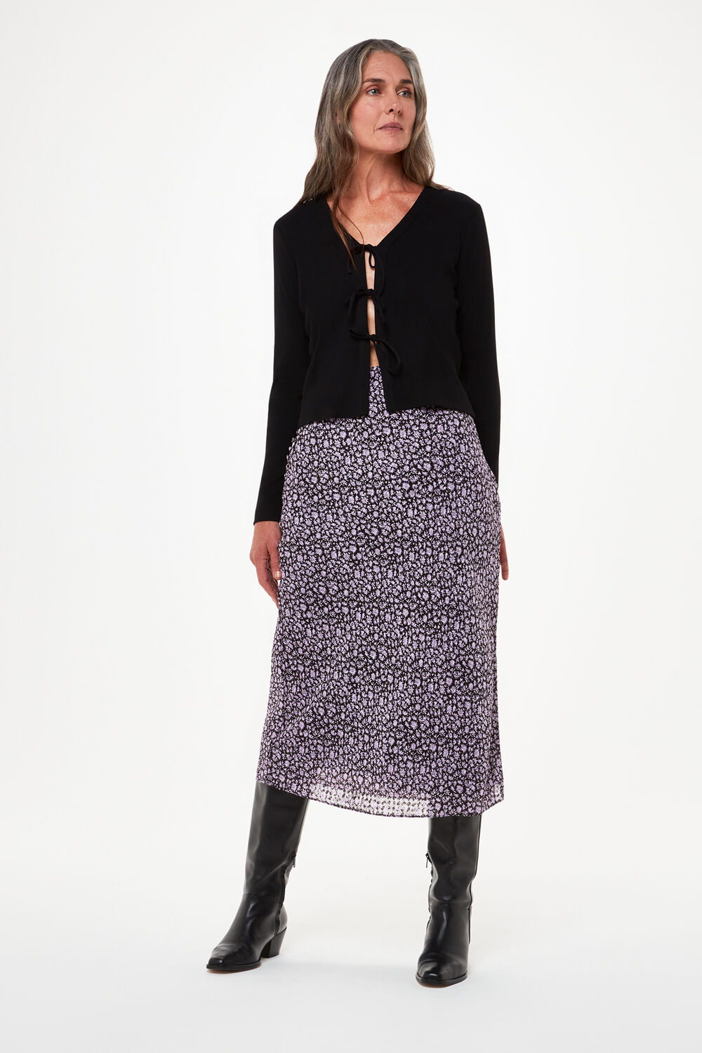 Purple Daisy Field Side Button Skirt