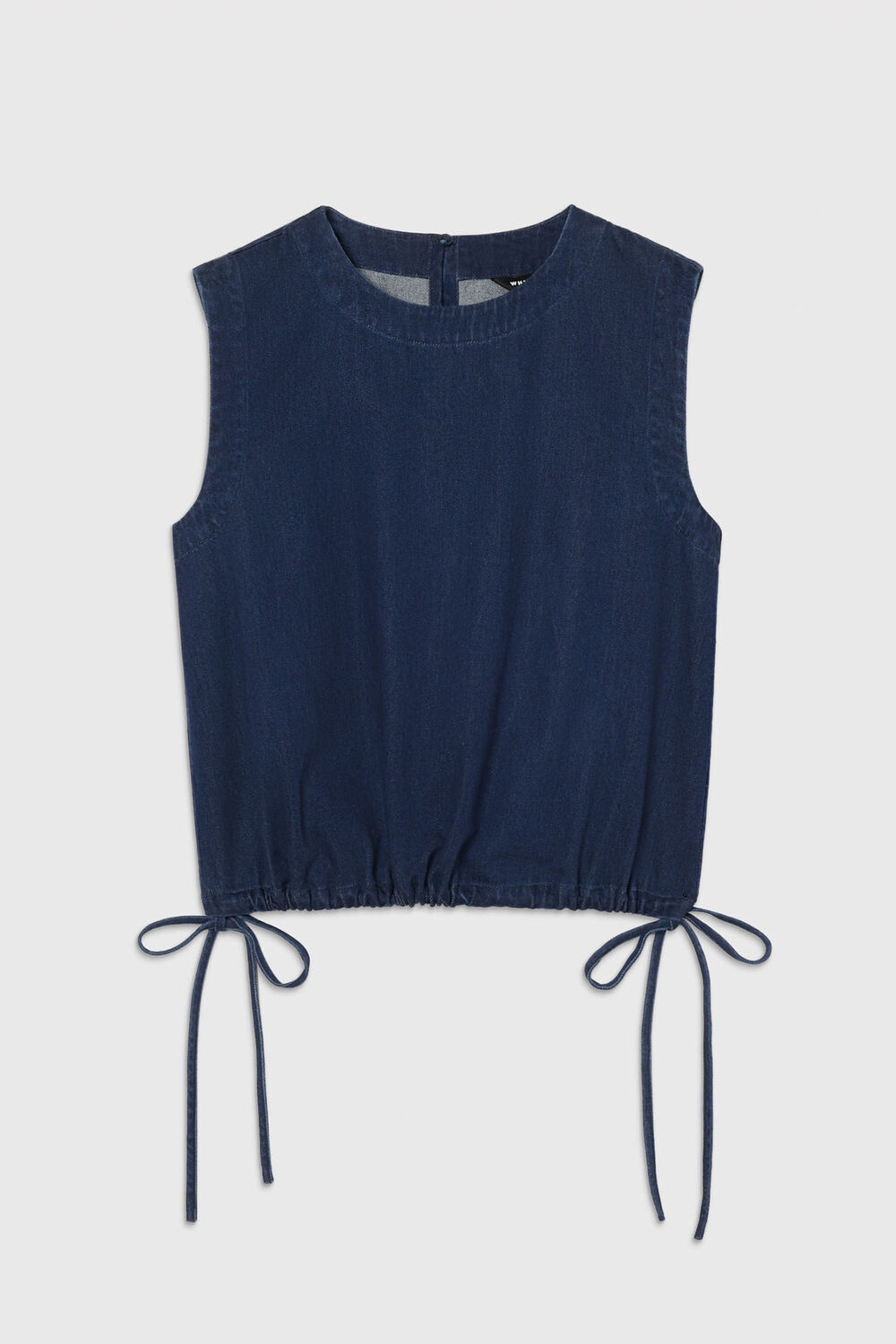Dark Denim Drawstring Detail Cotton Top
