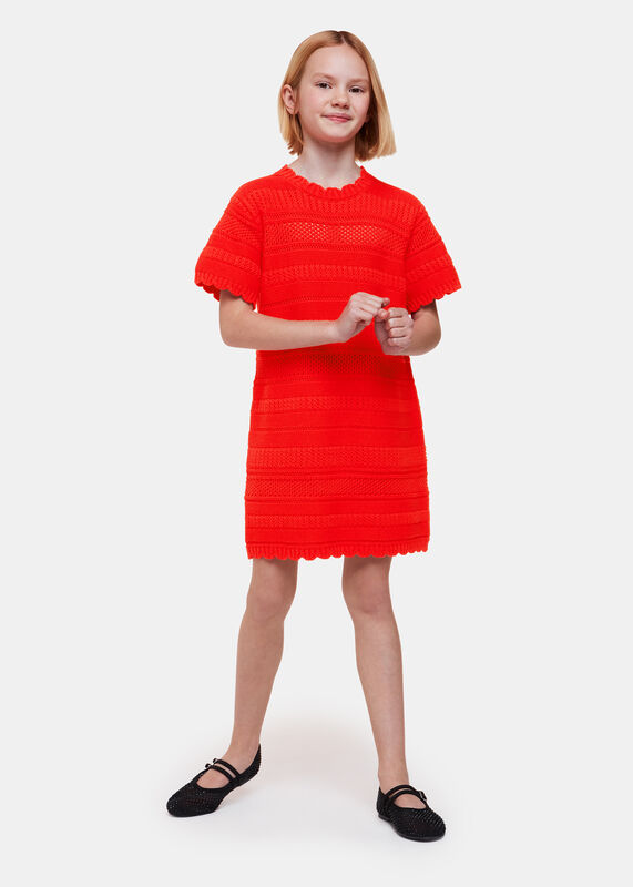 Red Crochet Knit Midi Dress