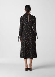 Micro Floral Tie Cuff Dress Black/Multi