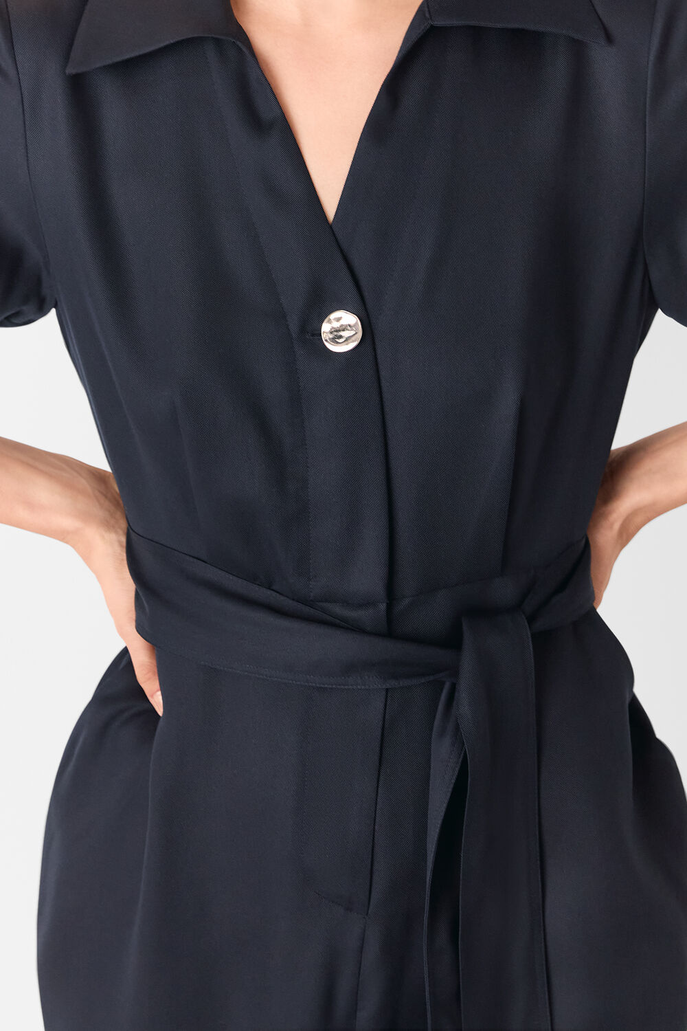 Navy Button Front Jumpsuit