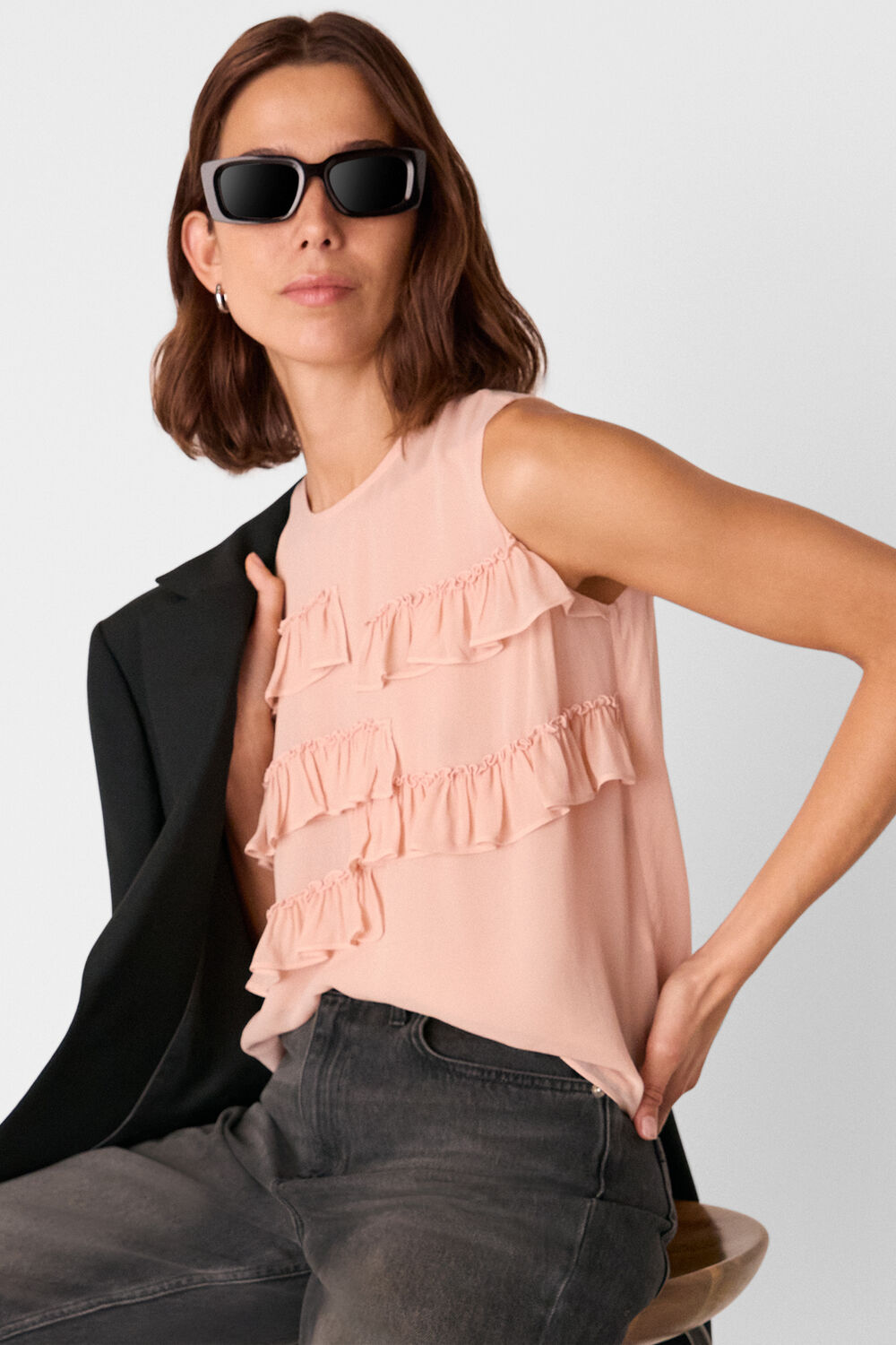 Pale Pink Frill Sleeveless Top