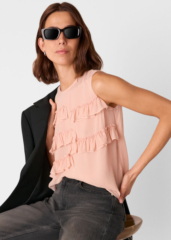 Pale Pink Frill Sleeveless Top