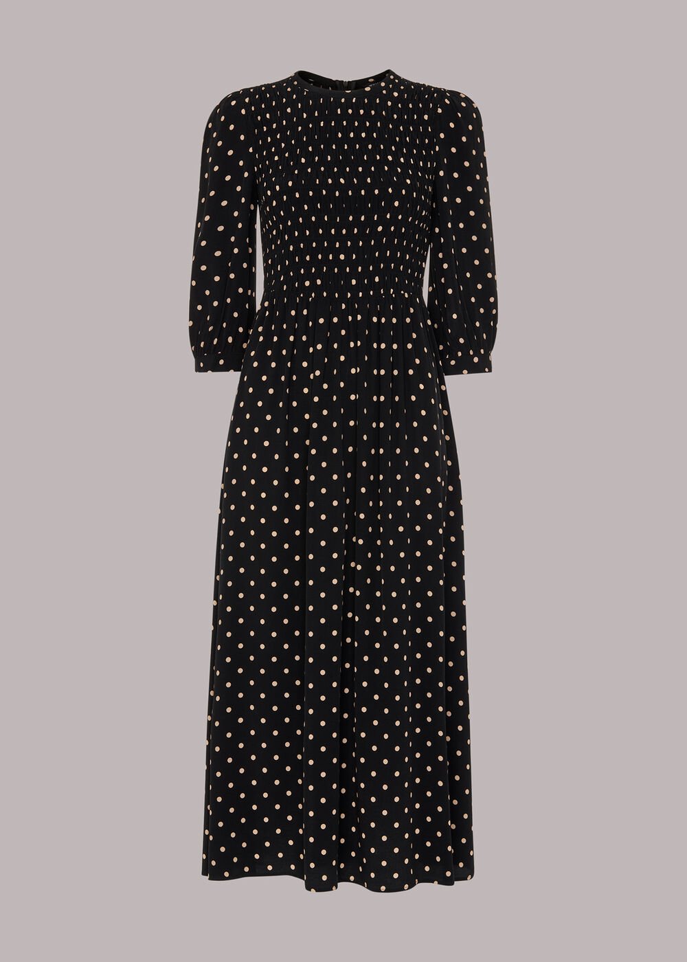 Shirred Spot Midi Dress