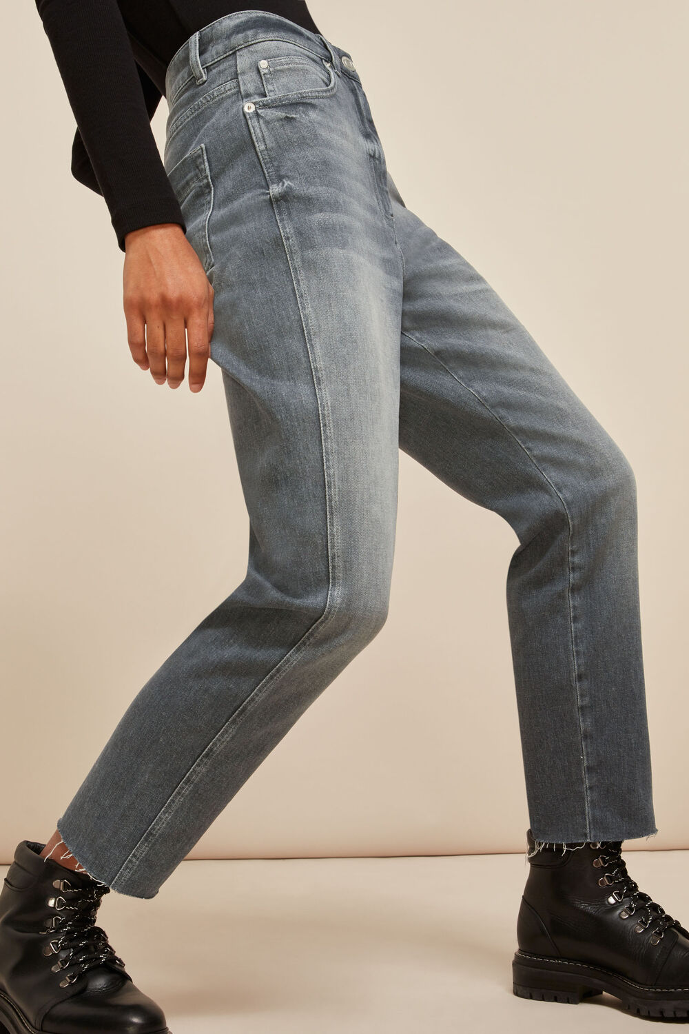 Grey Stretch Frayed Slim Jean