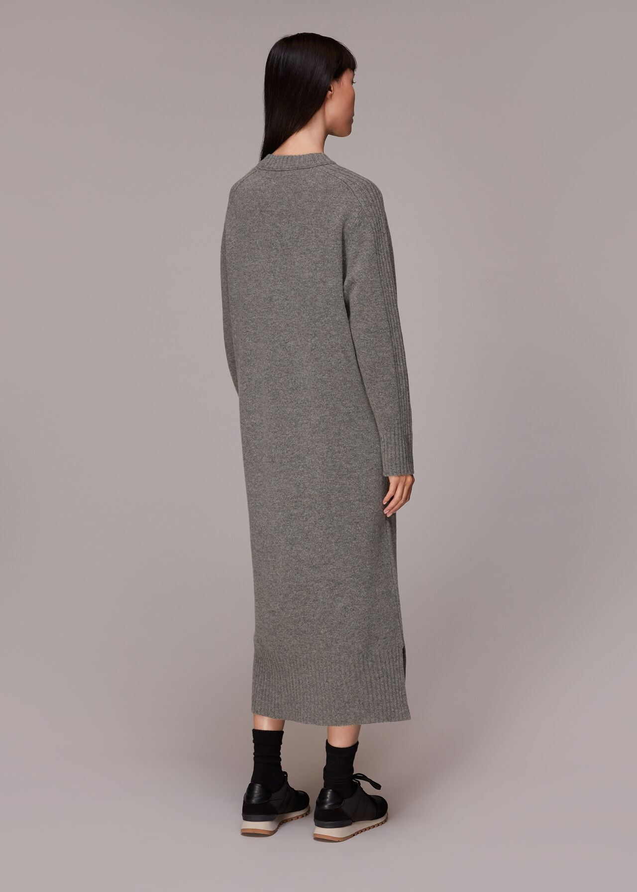 Grey Boyfriend Crew Knit Midi Dress | WHISTLES