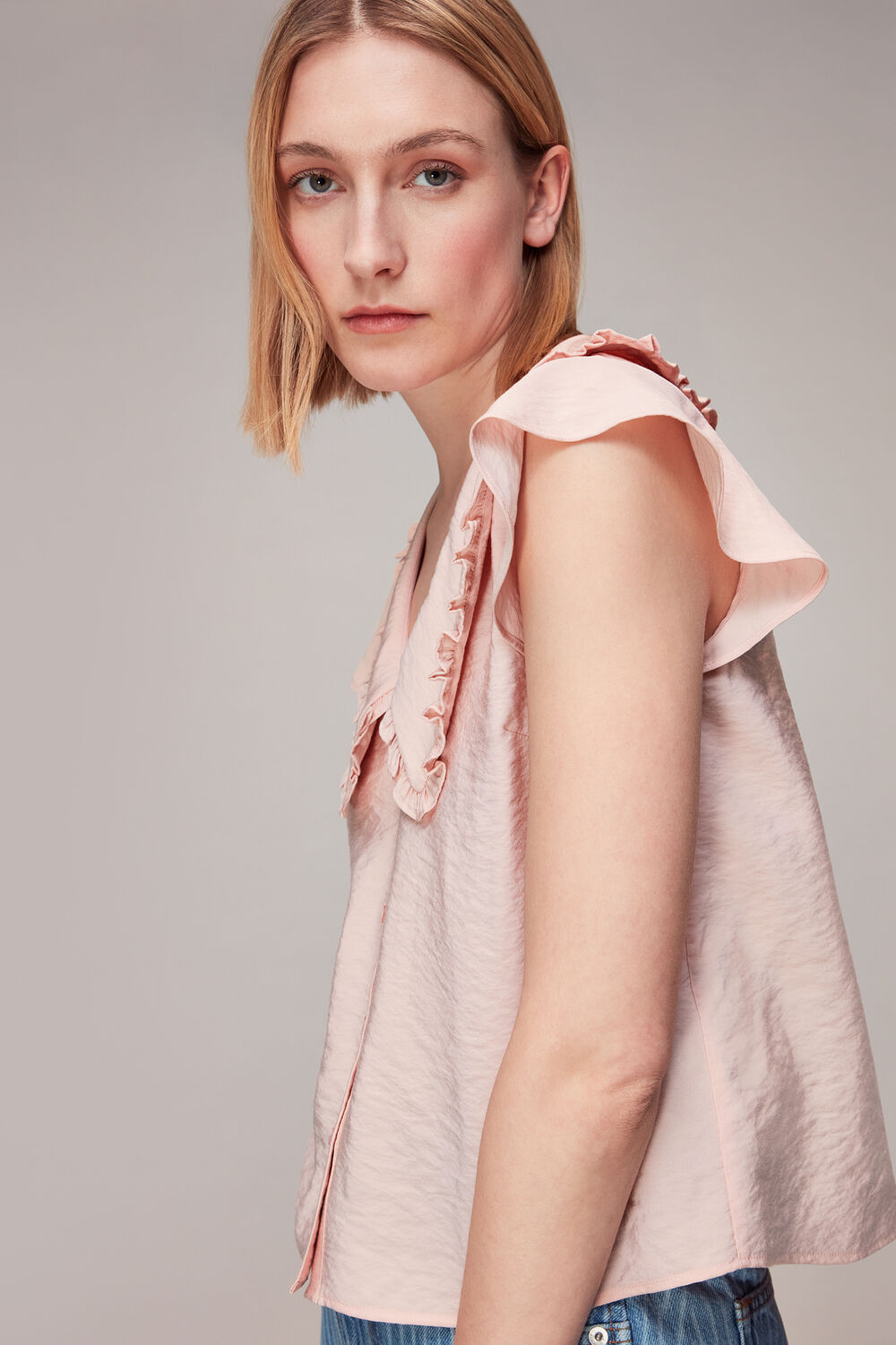 Pale Pink Short Sleeve Collar Top