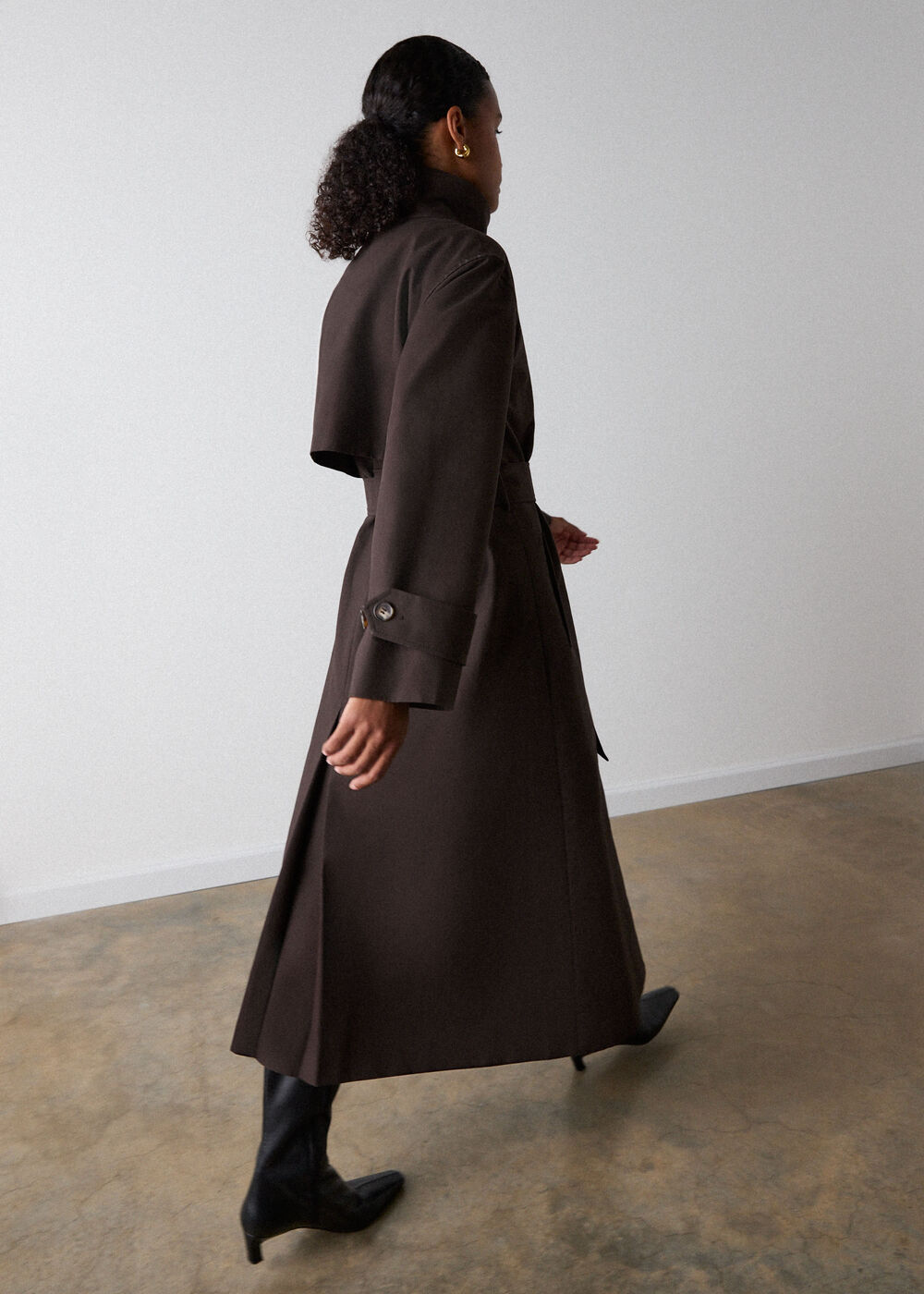 Brown Funnel Neck Trench Coat