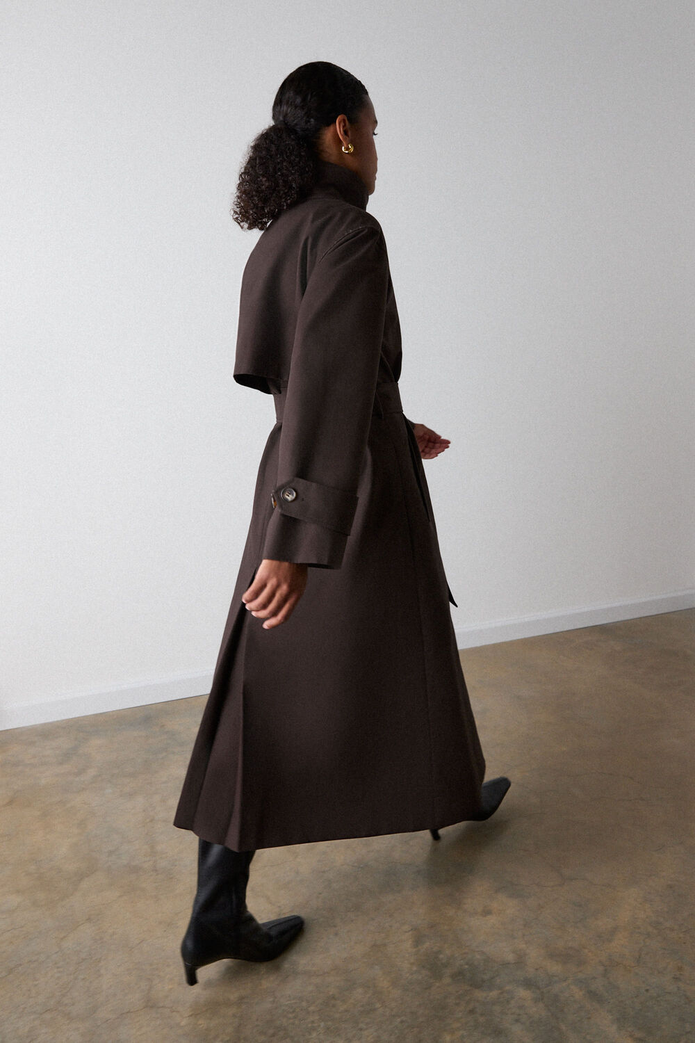 Brown Funnel Neck Trench Coat
