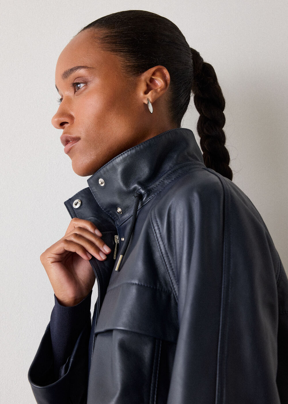 Leather Funnel Neck Anorak