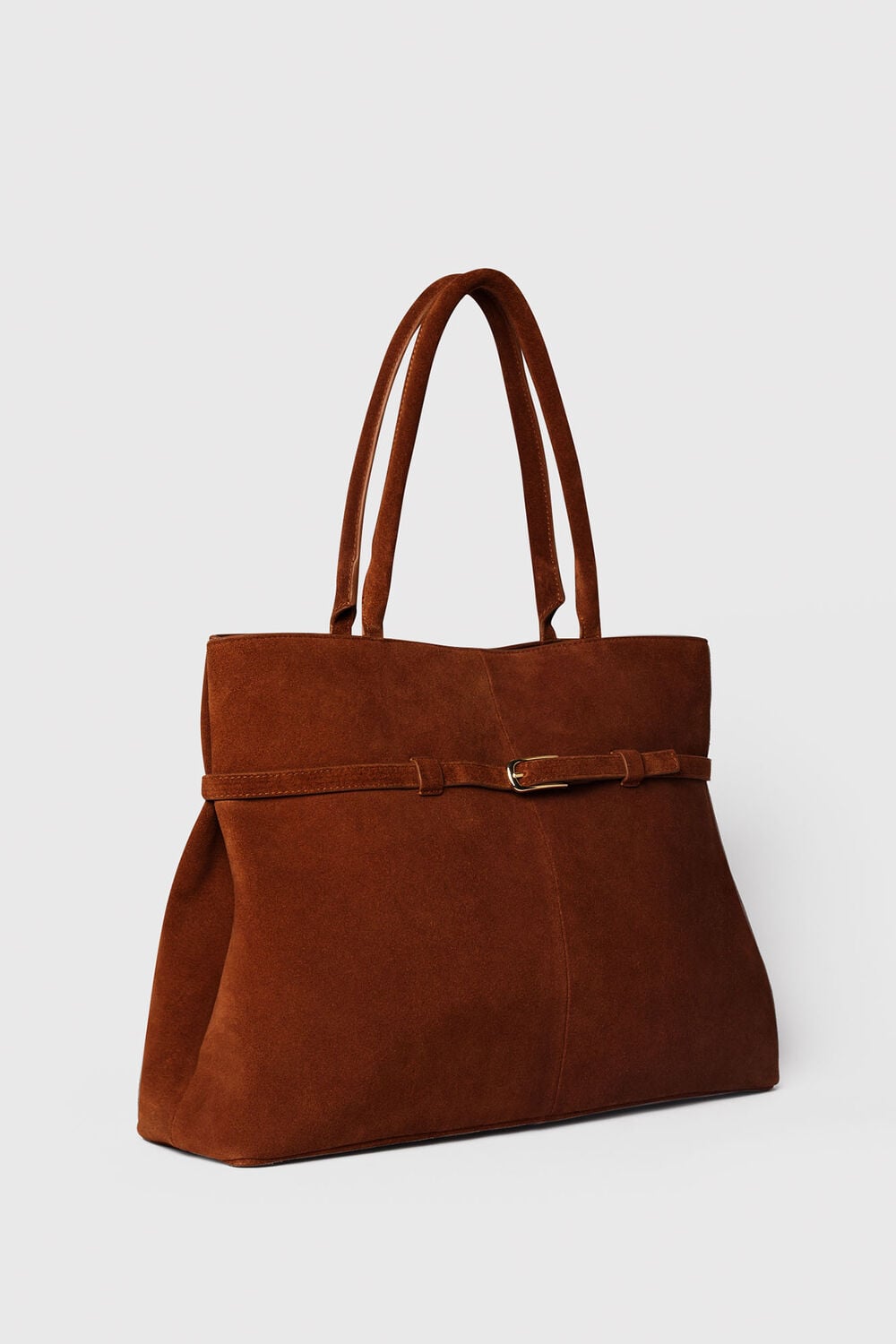 Brown Noelle Suede Buckle Tote Bag