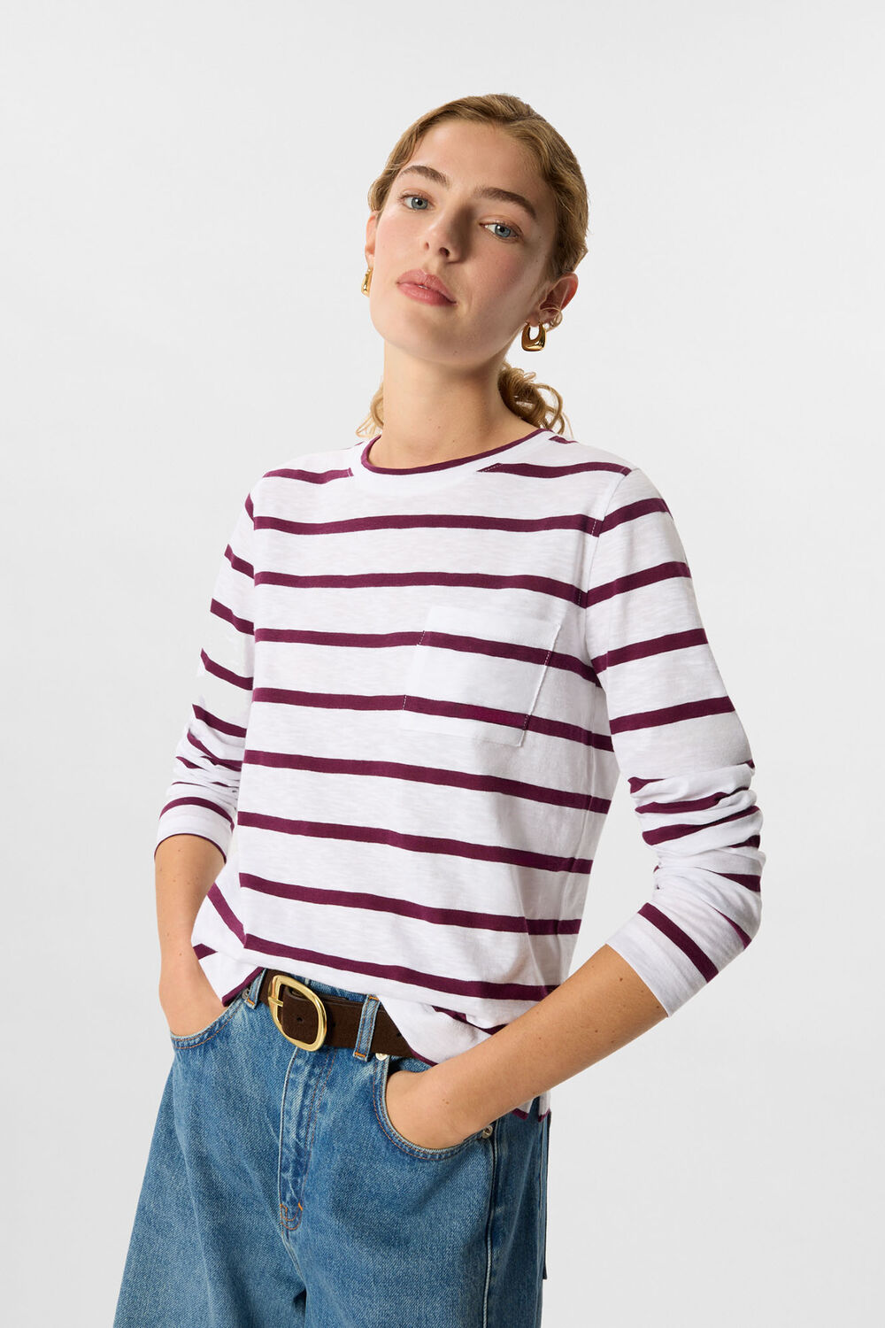 Stripe Crew Neck Pocket Top