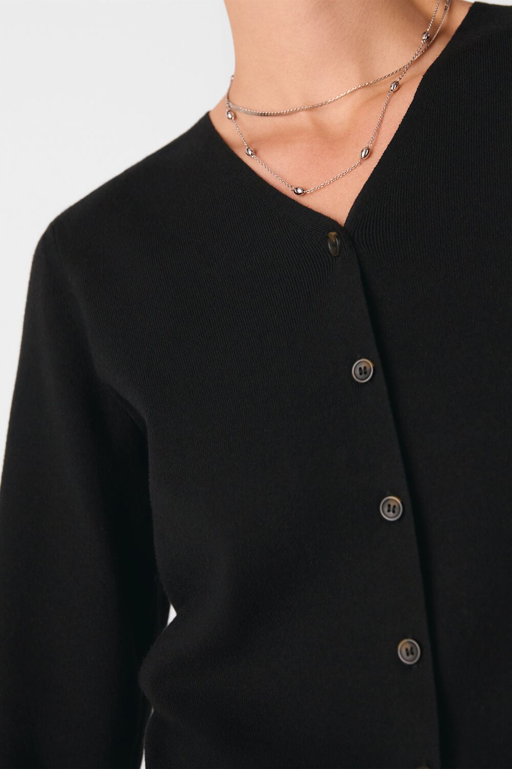 Black V Neck Button Front Cardigan