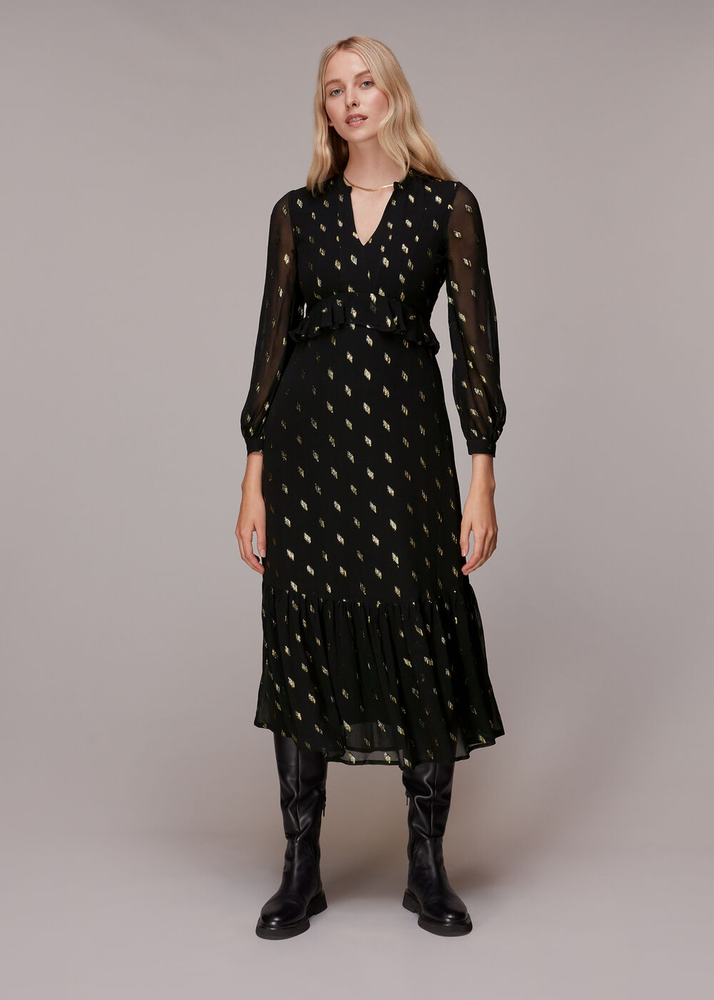 Black Dobby Metallic Midi Dress