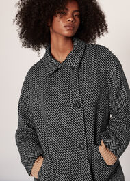 Herringbone Funnel Neck Coat