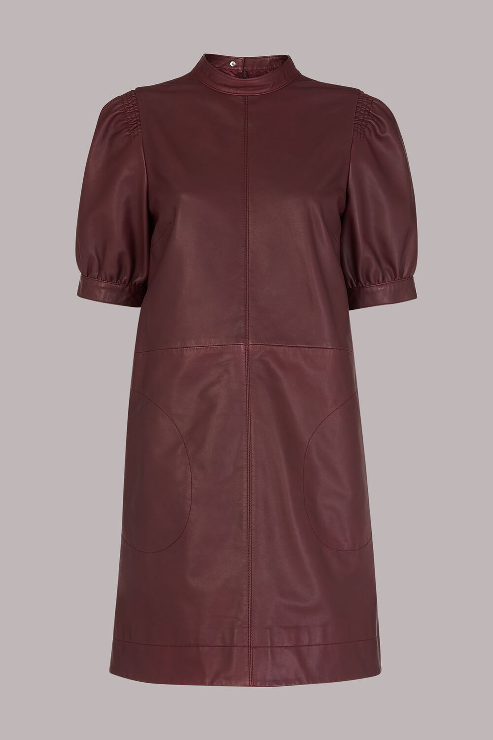 Burgundy Puff Sleeve Leather Dress