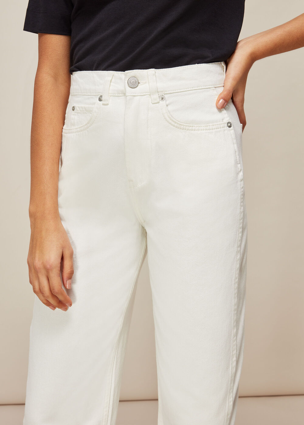 High Waist Barrel Leg Jean White