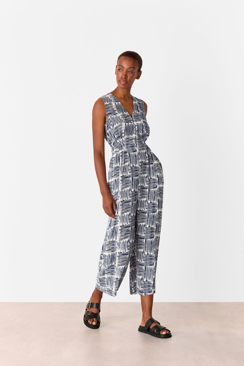 Navy Hatch Squares Jumpsuit