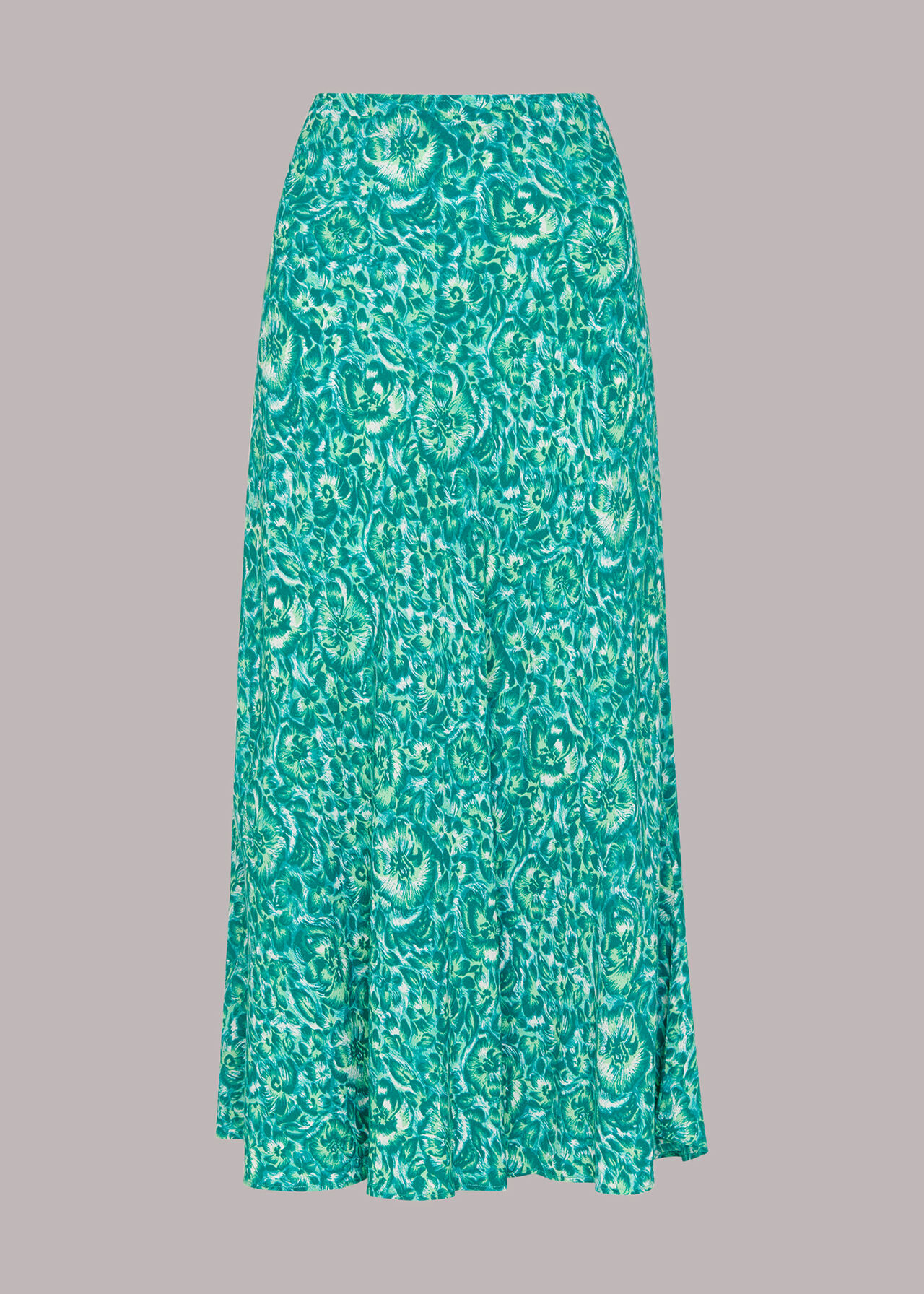 Green/Multi Clouded Floral Bias Cut Skirt | WHISTLES | Whistles UK
