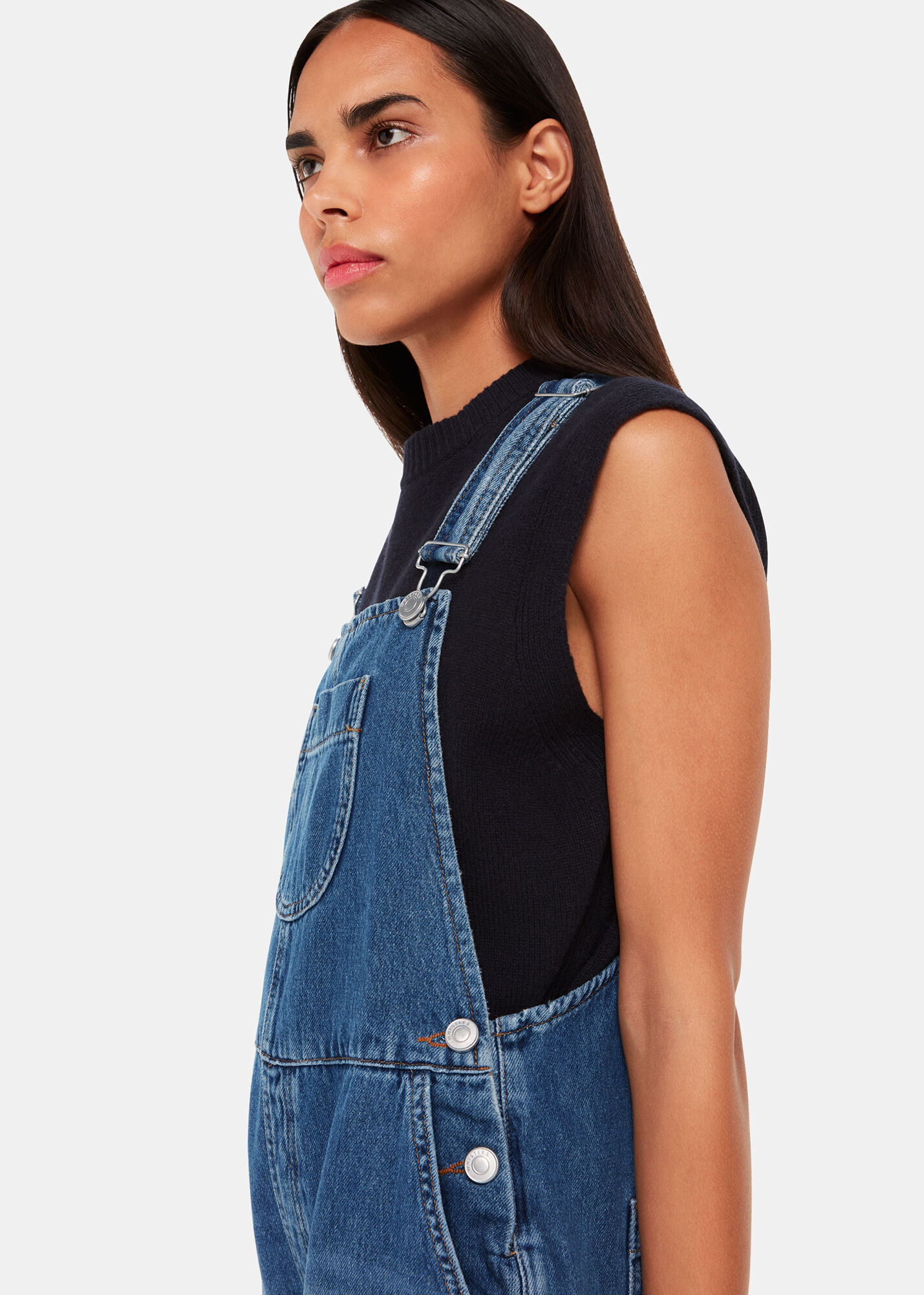 新品DENIM DUNGAREE スタジャン　ネイビー150(01) Blue Denim Straight Leg Overalls | Whistles US | Whistles US |