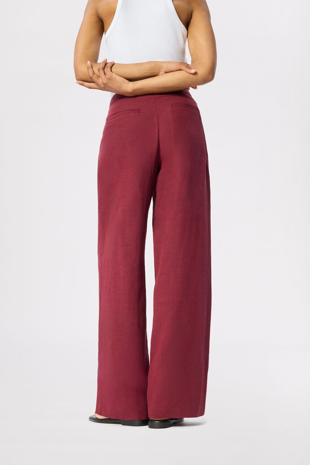 Burgundy Linen Blend Pintuck Trouser