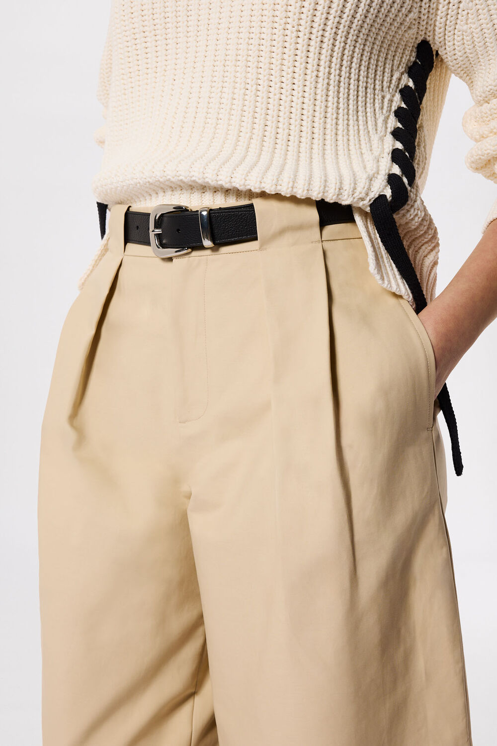 Neutral Cotton Barrel Leg Trouser