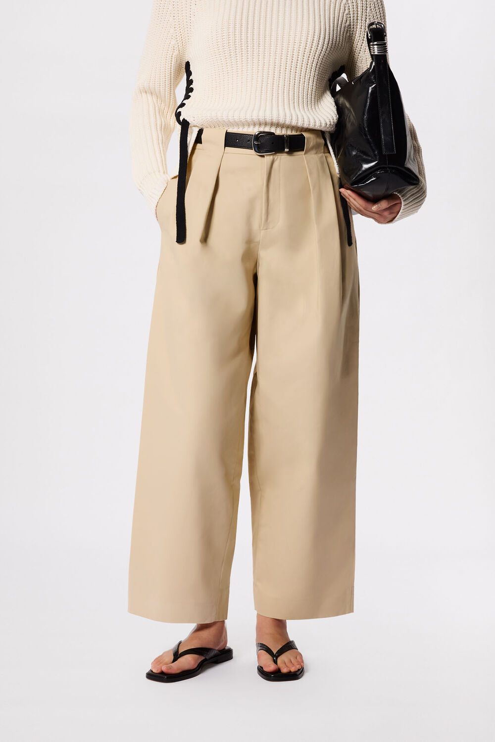 Neutral Cotton Barrel Leg Trouser