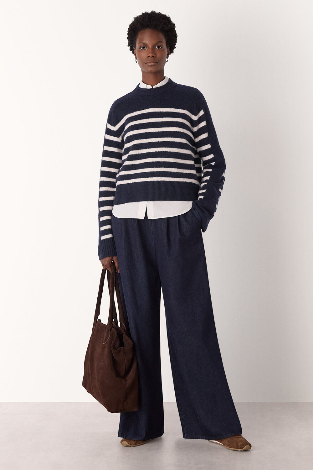 Navy Wool Mix Contrast Stripe Knit