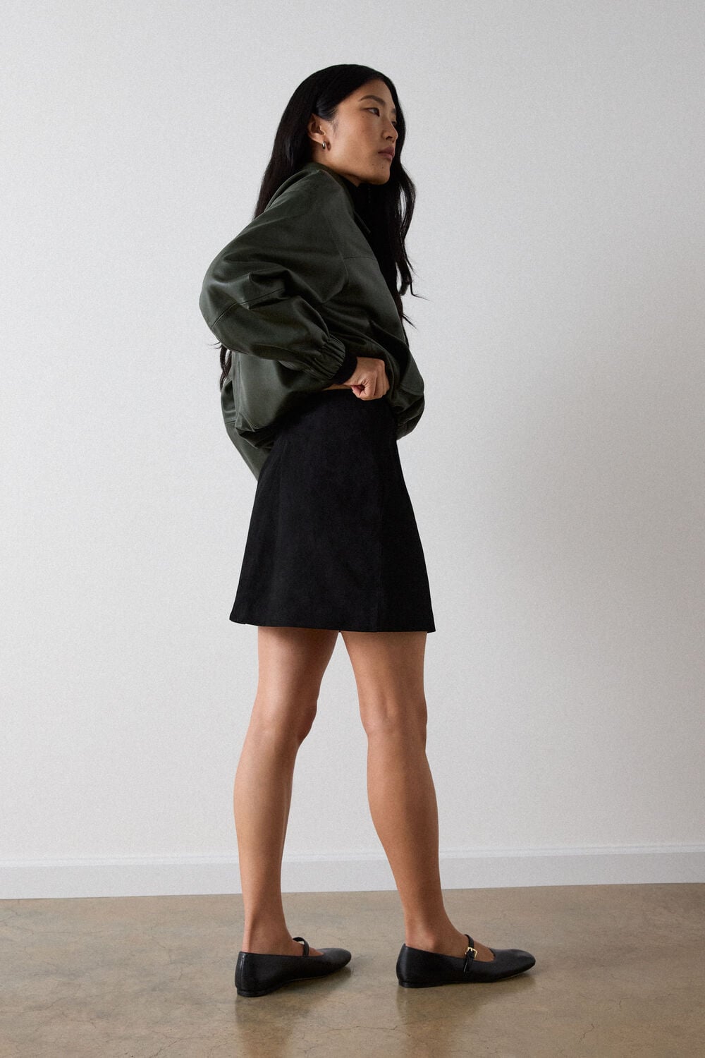 Black Suede A Line Mini Skirt
