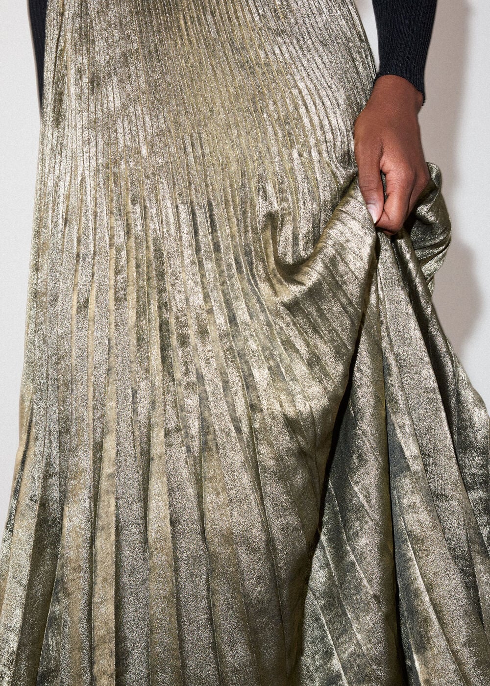 Gold Metallic Pleated Midi Skirt